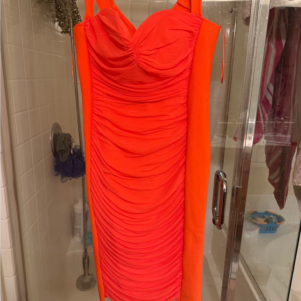 Fashion Nova Vibrant Orange Strapless Dress